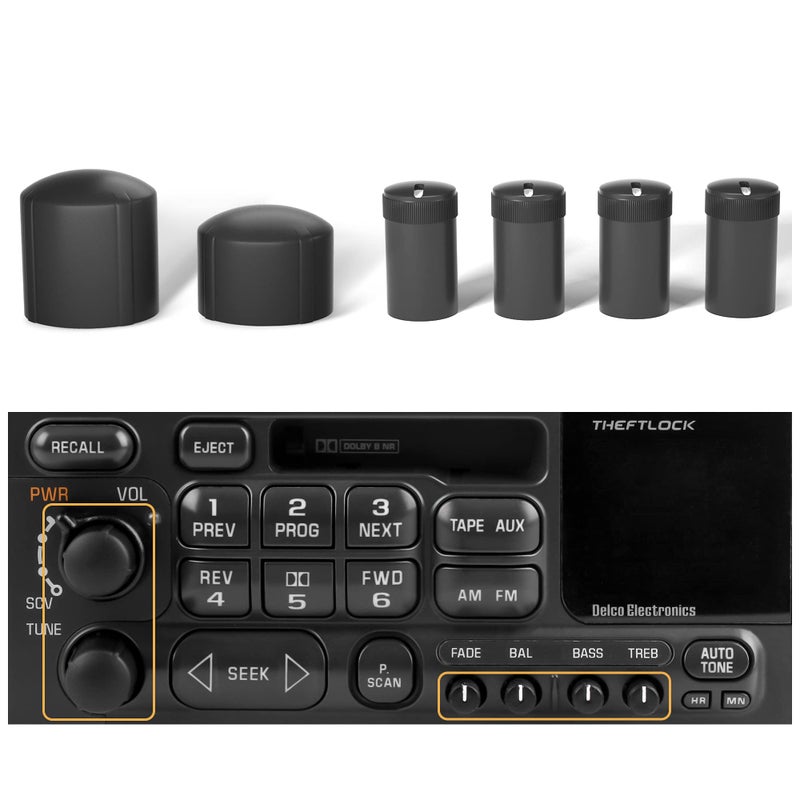 BASIKER Stereo Radio Knob Set 6 PCS for Select GM Vehicles Fix Broken GM Radio Knob - Image 1